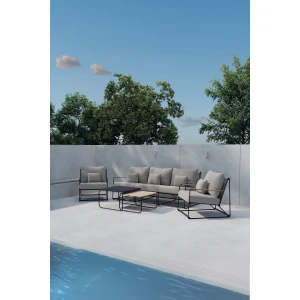 Nohr Loungeset Markesha Bouclé, Met bank, 2 stoelen en 2 tafels - Beige/Zwart