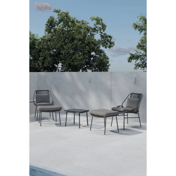 Nohr Loungeset Shiquita Met 2 stoelen, voetenbankje en tafel - Bruin