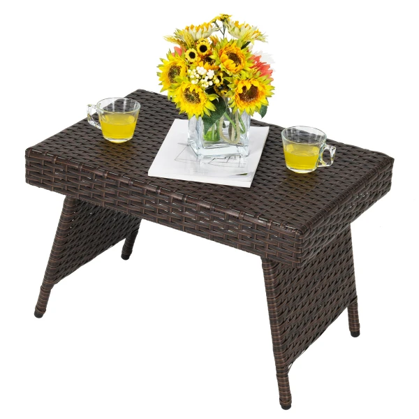 Opklapbare Salontafel Outdoor Bijzettafel met PVC Top 60 x 40 x 40 cm Bruin
