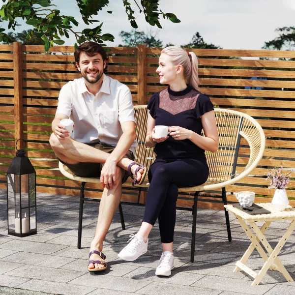 Outsunny 2-zits Tuinbank Polyrattan, weerbestendige Bank in Rattanvlecht-Design, UV-bestendig tot 260kg belast, Khaki