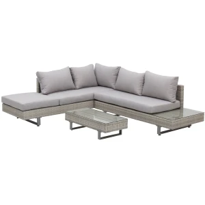 Outsunny 3-delige luxe poly-rotan tuinset, weerbestendig, comfortabel met kussens, inclusief bijzettafel, 200 x 70 x 66 cm, grijs | Aosom.nl