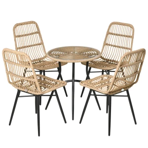 Outsunny 5-delige Polyrattan tuinset, inclusief eettafel en 4 comfortabele stoelen, weerbestendig, stijlvol design, natuurlijk | Aosom.nl