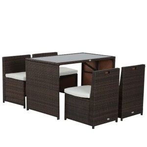 Outsunny 5-delige poly-rotan tuinset, weerbestendig, luxe lounge, comfortabele kussens, eenvoudig te onderhouden, zwart | Aosom.nl