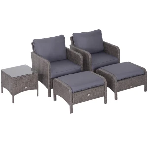Outsunny 5-delige tuinset van polyrotan, weerbestendig, comfortabele loungeset met kussens, eenvoudig te reinigen, 210 x 70 x 65 cm, Grijs | Aosom.nl