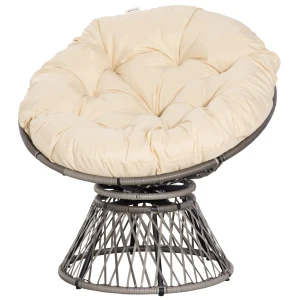 Outsunny Papasan stoel, rotan fauteuil met kussen, draaibaar, weerbestendig, luxe design, 87 x 97 x 86 cm, beige | Aosom.nl