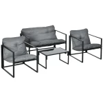 Outsunny Tuin Loungeset 4-stuurs Tuinmeubelset 114x70cm Bank Gepoedercoated Staal, Gewatteerde kussens,Weerbestendig, grijs | Aosom.nl