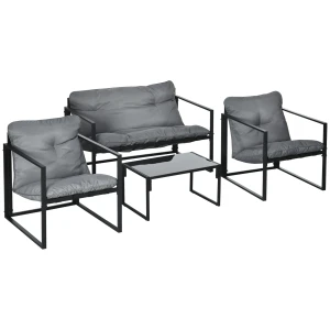 Outsunny Tuin Loungeset 4-stuurs Tuinmeubelset 114x70cm Bank Gepoedercoated Staal, Gewatteerde kussens,Weerbestendig, grijs | Aosom.nl