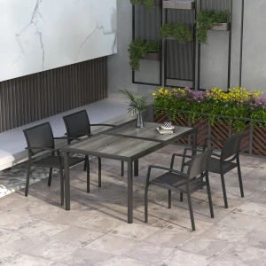 Outsunny Tuinmeubelset, stijlvolle tuinset met 1 tafel en 4 stoelen, weerbestendig en onderhoudsvriendelijk, 150 x 87 x 72 cm, Grijs | Aosom.nl