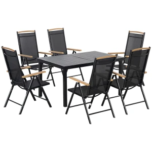 Outsunny Tuinset, opvouwbare zitgroep, 7-delige, ruimtebesparend, weerbestendig, gemakkelijk op te bergen, 1 tafel + 6 stoelen, zwart | Aosom.nl