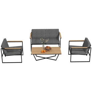 Outsunny Weerbestendige 4-Persoons Tuinset Balkonset met 2-Persoons Sofa, 2 Stoelen en Salontafel Grijs