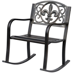 Outsunny schommelstoel, antieke tuinmeubel, duurzaam metaal, weerbestendig, elegante uitstraling, comfortabel, brons | Aosom.nl