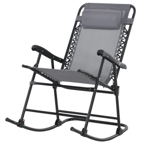 Outsunny schommelstoel, weerbestendig, opklapbaar, comfortabel kussen, tot 120 kg, ideaal voor tuin of balkon, lichtgrijs | Aosom.nl