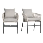 Outsunny terrasstoel set van 2, Boho-stijl, comfortabele zitting met wasbare hoes, stevig metalen frame, 61 x 62 x 84 cm, grijs/beige | Aosom.nl