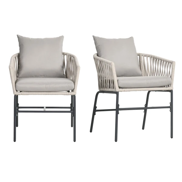 Outsunny terrasstoel set van 2, Boho-stijl, comfortabele zitting met wasbare hoes, stevig metalen frame, 61 x 62 x 84 cm, grijs/beige | Aosom.nl