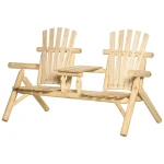 Outsunny tuinbankcombinatie voor 2 personen, met geïntegreerde tafel, weerbestendig, natuurlijk hout, 157 x 88 x 103 cm, bruin | Aosom.nl