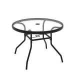Patio Bijzettafel Tuintafel voor Buiten met Glazen Blad en φ4,2 cm Parasolgat Ronde Salontafel met Robuust Metalen Frame