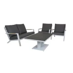 Qopps loungeset 2 zits bank met 2 lounge tuinstoelen en hoogte verstelbare koffie tafel