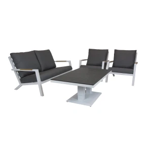 Qopps loungeset 2 zits bank met 2 lounge tuinstoelen en hoogte verstelbare koffie tafel