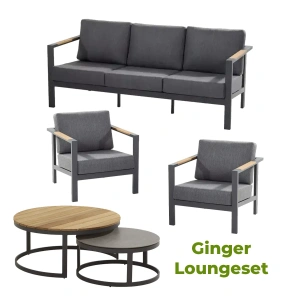 Ginger loungeset met salontafel rond (antraciet)