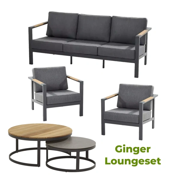 Ginger loungeset met salontafel rond (antraciet)