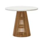Kave Home Ronde Bistrotafel 'Alcaufar' Cement en Teakhout, 90cm, kleur Wit
