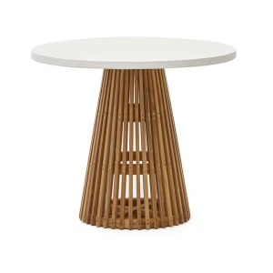 Kave Home Ronde Bistrotafel 'Alcaufar' Cement en Teakhout, 90cm, kleur Wit
