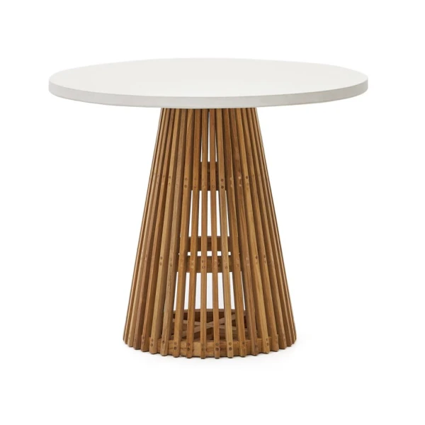 Kave Home Ronde Bistrotafel 'Alcaufar' Cement en Teakhout, 90cm, kleur Wit