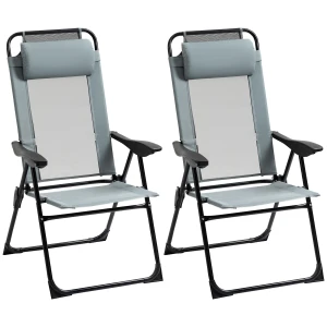 Outsunny 2-delige set, inklapbare ligstoelen, weerbestendig, 5-voudig verstelbare rugleuning, stevig metalen frame, 195 x 66 x 30 cm, grijs | Aosom.nl