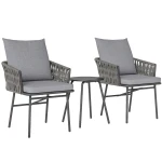 Outsunny 3-delig Buitenmeubelset, 2 Stoelen, 1 Tafel, Bistroset, Kunst-Rattan, Stalen Frame, Metalen Tafel, 4 Kussens, Grijs
