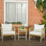 Outsunny 3-delige bistroset, stijlvol tuinmeubelset, weerbestendig PE-rattan, comfortabel en compact, 72 x 66 x 64 cm, geel, crème | Aosom.nl