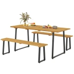 Outsunny 3-delige houten zitgroep voor 6 personen met eettafel en 2 banken, parasolgat, 178 x 76 x 77 cm, natuurlijk hout