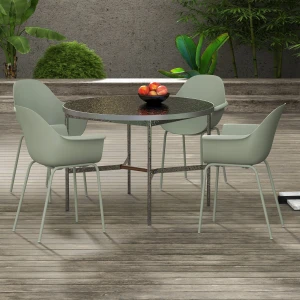 Outsunny 4-delige tuinstoelenset stapelbaar groen kunststof zitting met hoog rugleuning metalen frame 59x55x84 cm voor terras en balkon | Aosom.nl