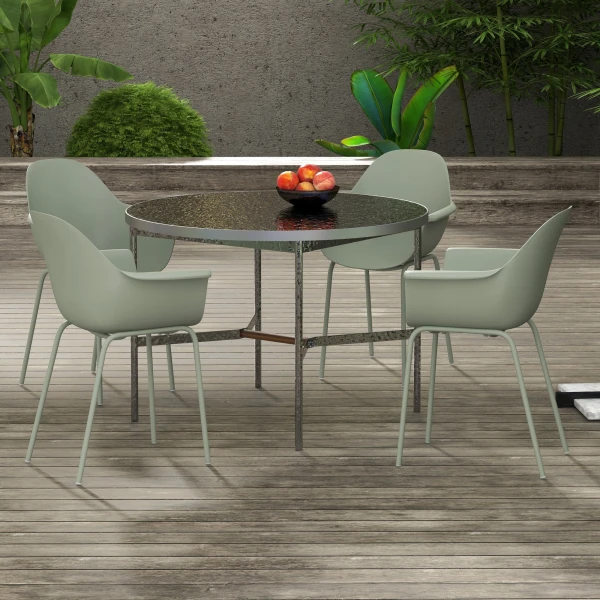 Outsunny 4-delige tuinstoelenset stapelbaar groen kunststof zitting met hoog rugleuning metalen frame 59x55x84 cm voor terras en balkon | Aosom.nl