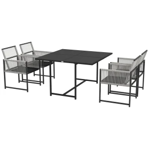 Outsunny 5-delige tuinmeubelset, weerbestendig, comfortabel, inclusief 1 tafel en 4 stoelen, perfect voor buiten, lichtgrijs, zwart | Aosom.nl