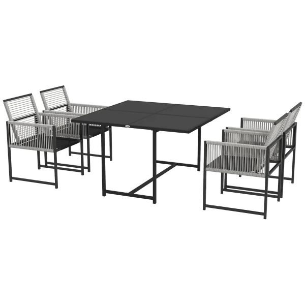 Outsunny 5-delige tuinmeubelset, weerbestendig, comfortabel, inclusief 1 tafel en 4 stoelen, perfect voor buiten, lichtgrijs, zwart | Aosom.nl