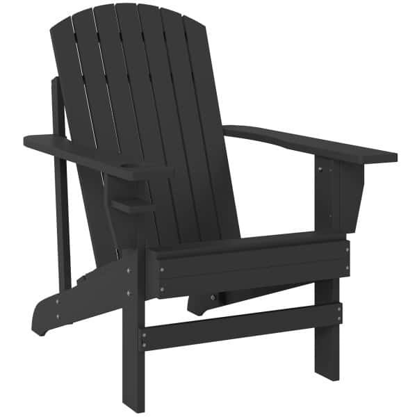 Outsunny Adirondack tuinstoel, comfortabele ligbank voor buiten, weerbestendig, perfect voor tuin en balkon, massief hout, zwart | Aosom.nl