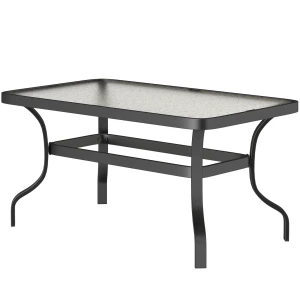 Outsunny Bijzettafel van Gehard Glas Koffietafel met Golfpatroon, Afgeronde Hoeken Balkontafel 95x55 cm Zwart