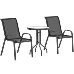 Outsunny Bistro-set 3-delig Weerbestendig tuinmeubelset met glazen tafel Stapelbare tuinstoelen Zwart