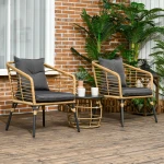 Outsunny Bistro set, rotan 3-delig, weerbestendig, Wasbare comfortabele kussens, perfect voor terras of balkon, 180 x 70 x 65 cm, grijs | Aosom.nl