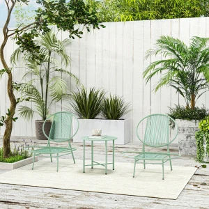 Outsunny Bistroset, 3-Delige van Polyrattan, Weerbestendige, Stabiel en ergonomisch, antislip en onderhoudsvriendelijk, tot 120 kg, Groen | Aosom.nl
