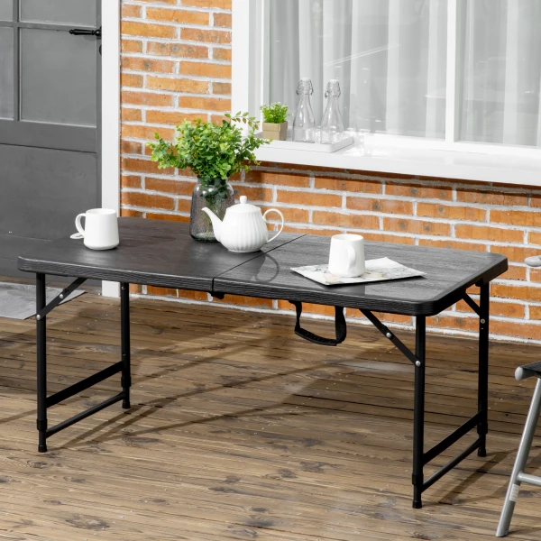 Outsunny Buitentafel, opvouwbaar en in hoogte verstelbaar, ideaal voor 4 personen, weerbestendig, 118 x 60 x 74 cm, Grijs en zwart | Aosom.nl