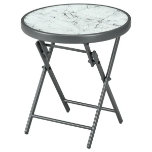 Outsunny Inklapbare Bijzettafel, Outdoor Klaptafel, met Blad van Gehard Glas, voor Terras, 45 x 45 x 50 cm, Wit