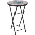 Outsunny Mozaïek Tuintafel, Opvouwbare ronde terrastafel met Metalen Frame en Keramische Tafelblad, Mozaïekpatroon, Meerkleurig