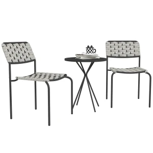 Outsunny Polyrattan Tuinmeubelset, Outdoor Lounge Balkonmeubel voor 2, 3-Delig 2 Stoelen, Tafel Grijs