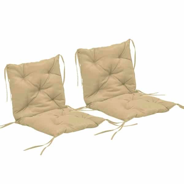 Outsunny Set van 2 zitkussens, 98 x 50 cm stoelkussens met bindbanden, stofhoes, 8 cm dik Khaki