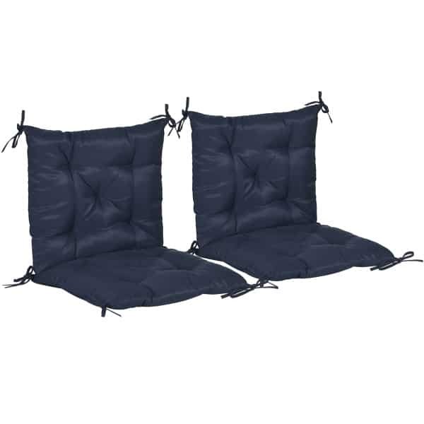 Outsunny Set van 2 zitkussens, 98 x 50 cm stoelkussens met bindbanden, stofhoes, 8cm dik donkerblauw