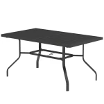 Outsunny Tuintafel 152x90 cm, Weerbestendige Balkontafel van Staal, Bijzettafel met Parasolgat, Lattenontwerp Zwart
