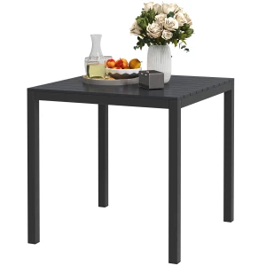 Outsunny Tuintafel Aluminium 73x73 cm Weerbestendig Buffettafel met Houtlook, Campingtafel voor 4 Personen Zwart