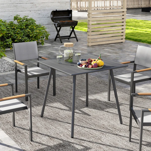 Outsunny Tuintafel, Buiteneettafel voor 4 Personen, Stalen Frame, Makkelijk te Reinigen, Roestbestendig, 80 x 80 x 74 cm, Grijs