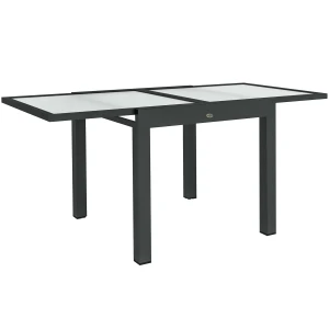 Outsunny Uitschuifbare Tuintafel voor Buiten, Weerbestendige Uitbreidbare Buffettafel, 160 cm × 80 cm × 75 cm, Zwart